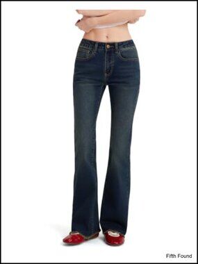 Stretchy Bootcut Raw Hem Flare Jeans Low Rise Y2K Denim